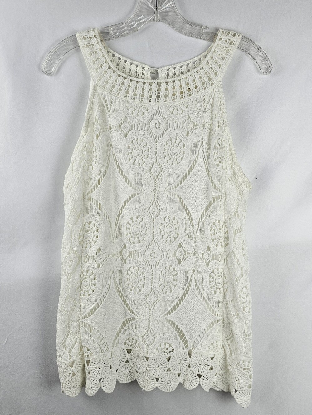 Cottagecore White Geometric Floral High Neck Tank M Boho Hippie Chic